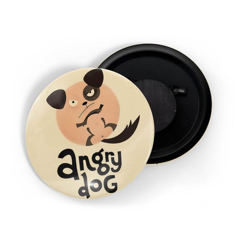 dhcrafts Brown color Round Fridge Magnet Angry Dog Glossy Finish Design Pack of 1 (58 mm)